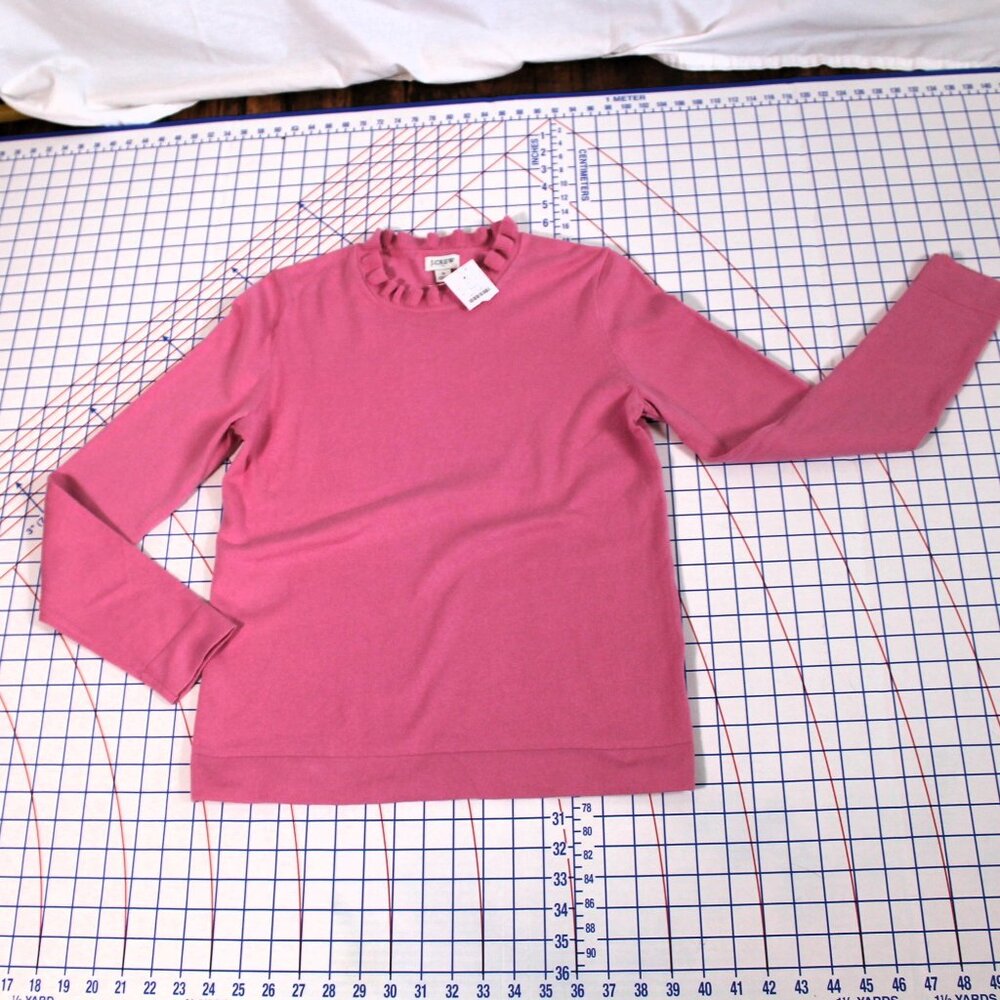 NWT J. Crew Factory Pink Ruffle Neck Cotton Sweater, Small - Picture 4 of 8